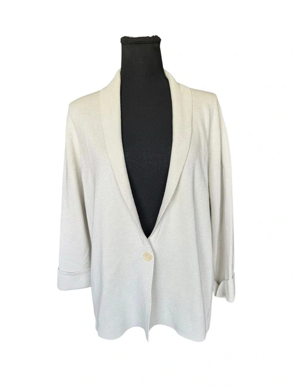 Eileen Fisher Silk Cotton Knit Blazer L Cream Ivory Quiet Luxury Minimalist